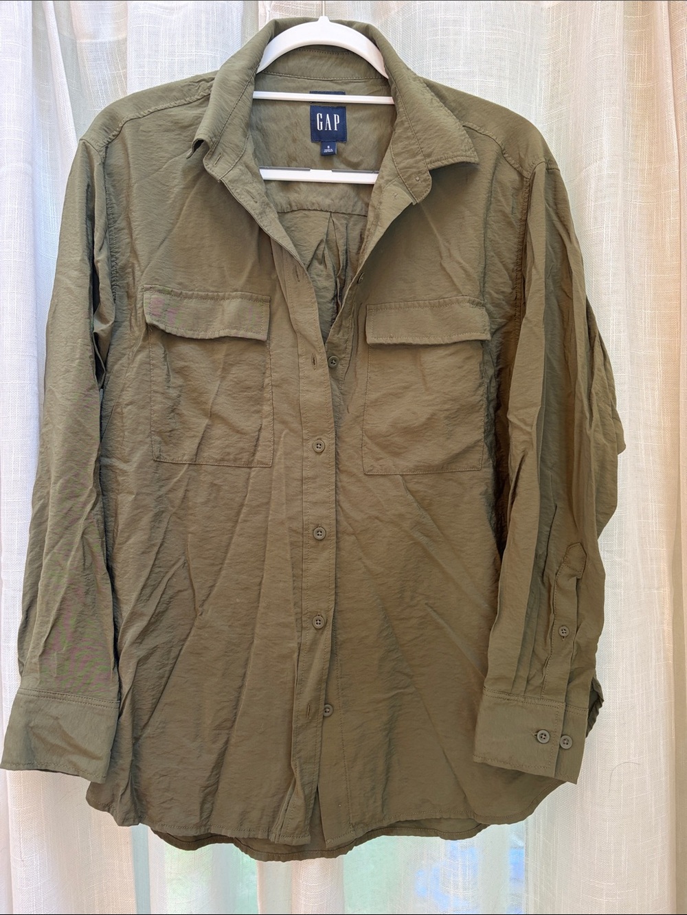 NWOT Olive Utility Button down Big Shirt sz S